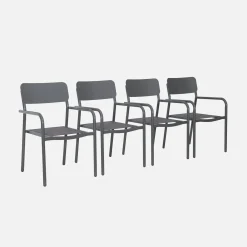 Conjunto de 4 cadeiras de jardim empilháveis em alumínio e textileno