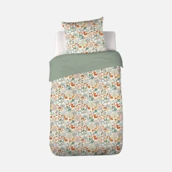 Conjunto de cama de algodão reversível estampado outono, 1 lugar