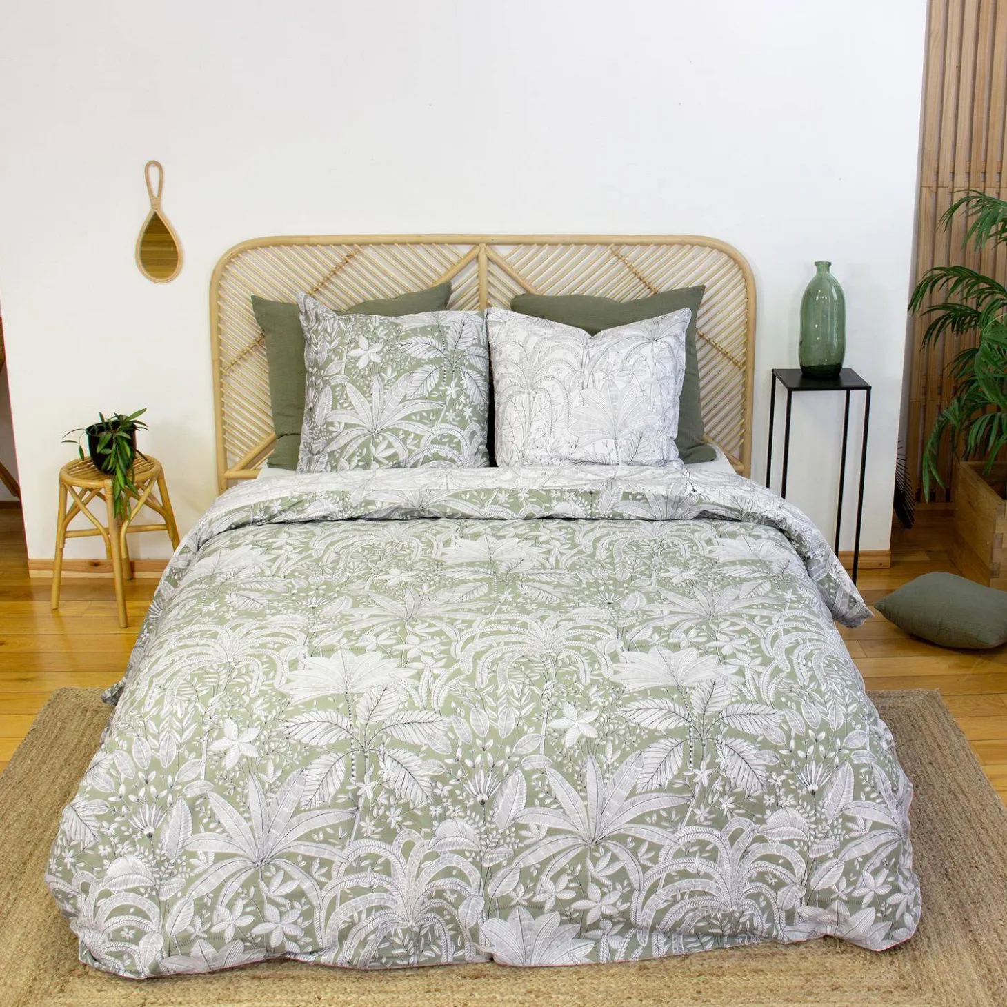 Conjunto de cama reversível com estampa vegetal para 2 lugares
