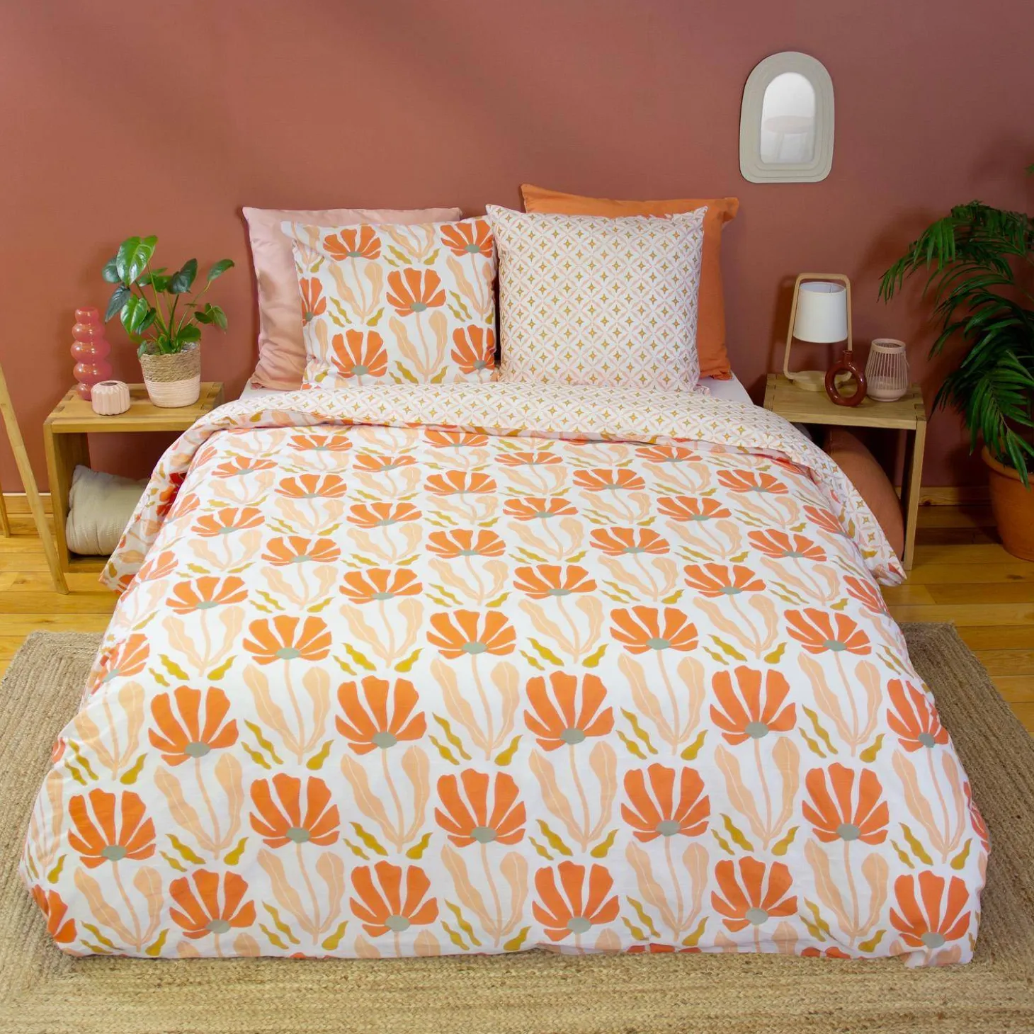 Conjunto de cama reversível com estampa floral para 2 lugares
