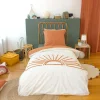 Conjunto de cama reversível de algodão estampado sol branco/terracota 1 praça