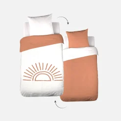 Conjunto de cama reversível de algodão estampado sol branco/terracota 1 praça