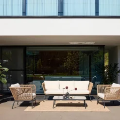 Conjunto de jardim baixo em resina trançada efeito, 5 lugares