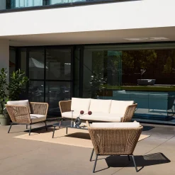 Conjunto de jardim baixo em resina trançada efeito, 5 lugares