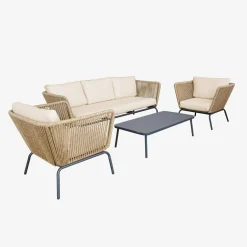 Conjunto de jardim baixo em resina trançada efeito, 5 lugares