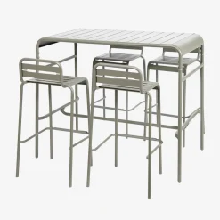 Conjunto de jardim com mesa alta bistrô em aço com 4 cadeiras altas de aço, 120cm