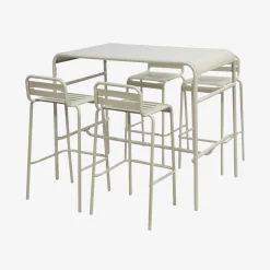 Conjunto de jardim com mesa alta bistrô em aço com 4 cadeiras altas de aço, 120cm