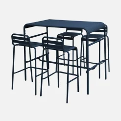 Conjunto de jardim com mesa alta bistrô em aço com 4 cadeiras altas de aço, 120cm