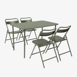Conjunto de jardim com mesa bistrô de 120cm em aço com 4 cadeiras dobráveis