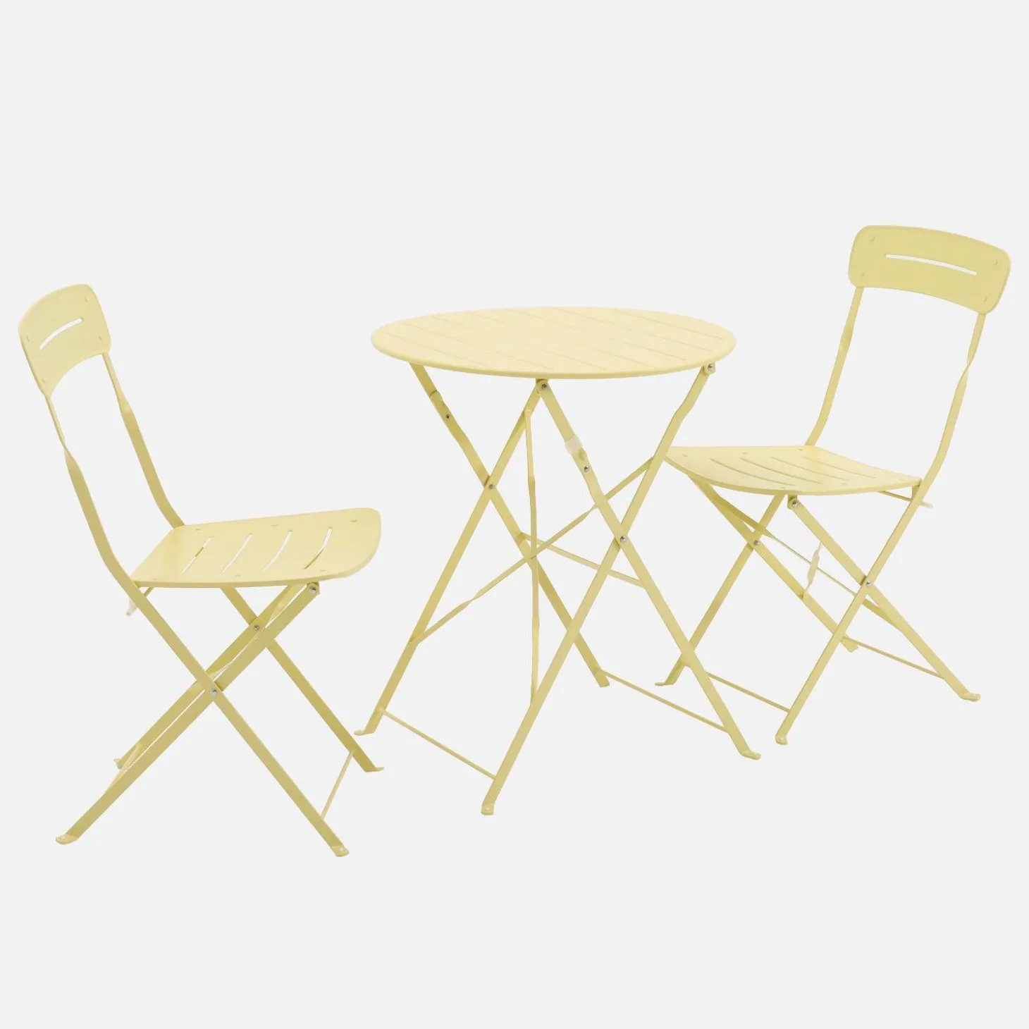 Conjunto de jardim com mesa bistrô dobrável redonda de aço com 2 cadeiras- Balconea
