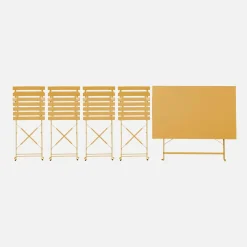 Conjunto de jardim com mesa bistrô dobrável de 110cm em aço com 4 cadeiras