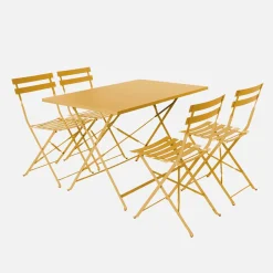 Conjunto de jardim com mesa bistrô dobrável de 110cm em aço com 4 cadeiras