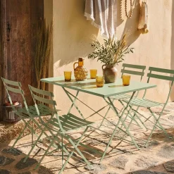 Conjunto de jardim com mesa bistrô dobrável de 110cm em aço com 4 cadeiras
