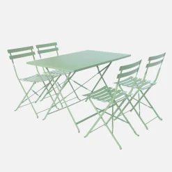 Conjunto de jardim com mesa bistrô dobrável de 110cm em aço com 4 cadeiras