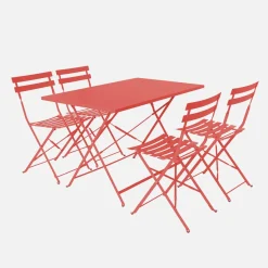 Conjunto de jardim com mesa bistrô dobrável de 110cm em aço com 4 cadeiras