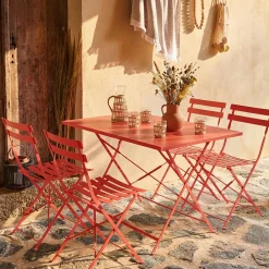 Conjunto de jardim com mesa bistrô dobrável de 110cm em aço com 4 cadeiras
