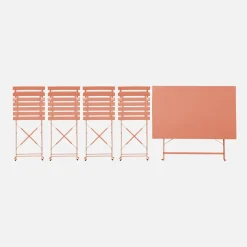 Conjunto de jardim com mesa bistrô dobrável de 110cm em aço com 4 cadeiras