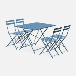 Conjunto de jardim com mesa bistrô dobrável de 110cm em aço com 4 cadeiras