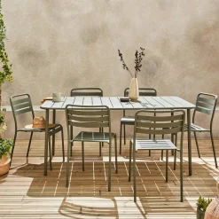 Conjunto de jardim com mesa bistrô de 160cm em aço com 6 cadeiras