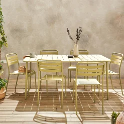 Conjunto de jardim com mesa bistrô de 160cm em aço com 6 cadeiras