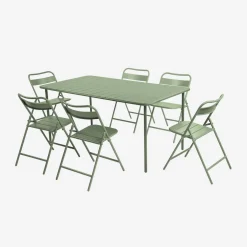 Conjunto de jardim com mesa bistrô dobrável de 160cm em aço com 6 cadeiras