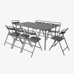 Conjunto de jardim com mesa bistrô dobrável de 160cm em aço com 8 cadeiras