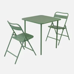 Conjunto de jardim com mesa bistrô de 70cm em aço com 2 cadeiras dobráveis