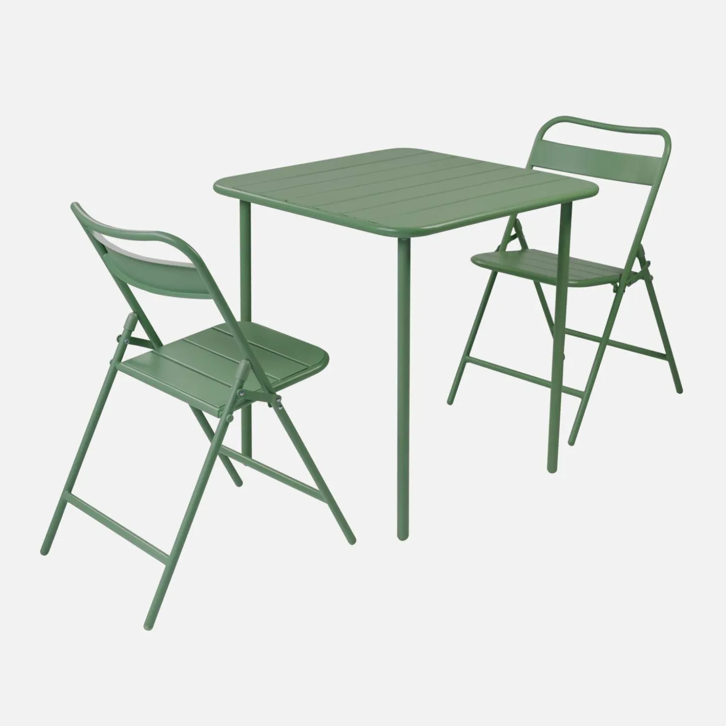 Conjunto de jardim com mesa bistrô de 70cm em aço com 2 cadeiras dobráveis