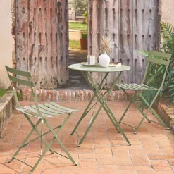 Conjunto de jardim com mesa bistrô dobrável em aço com 2 cadeiras, ø60cm