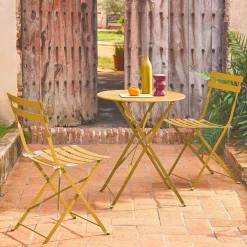 Conjunto de jardim com mesa bistrô dobrável em aço com 2 cadeiras, ø60cm