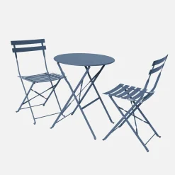 Conjunto de jardim com mesa bistrô dobrável em aço com 2 cadeiras, ø60cm
