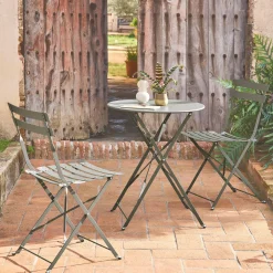 Conjunto de jardim com mesa bistrô dobrável em aço com 2 cadeiras, ø60cm