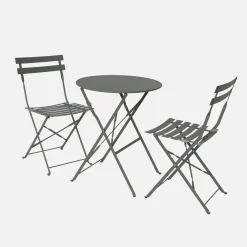 Conjunto de jardim com mesa bistrô dobrável em aço com 2 cadeiras, ø60cm