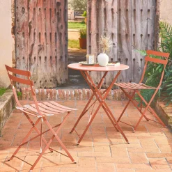Conjunto de jardim com mesa bistrô dobrável em aço com 2 cadeiras, ø60cm
