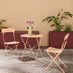 Conjunto de jardim com mesa bistrô dobrável redonda de aço com 2 cadeiras- Balconea