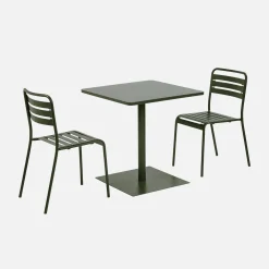Conjunto de jardim com mesa bistrô quadrada de aço com 2 cadeiras