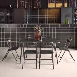 Conjunto de jardim com mesa bistrô em aço com 6 cadeiras dobráveis, 140cm