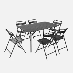 Conjunto de jardim com mesa bistrô em aço com 6 cadeiras dobráveis, 140cm