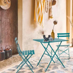 Conjunto de jardim com mesa bistrô dobrável em aço com 2 cadeiras, 70cm