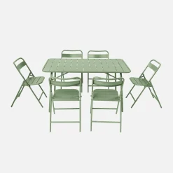 Conjunto de jardim com mesa bistrô em aço com 6 cadeiras dobráveis, 140cm
