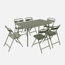 Conjunto de jardim com mesa bistrô em aço com 6 cadeiras dobráveis, 140cm