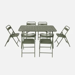 Conjunto de jardim com mesa bistrô em aço com 6 cadeiras dobráveis, 140cm