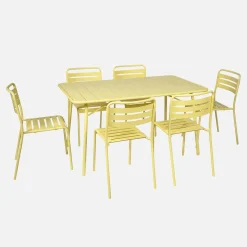 Conjunto de jardim com mesa bistrô dobrável em aço com 6 cadeiras, 140cm