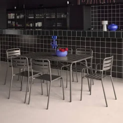 Conjunto de jardim com mesa bistrô dobrável em aço com 6 cadeiras, 140cm