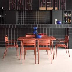 Conjunto de jardim com mesa bistrô dobrável em aço com 6 cadeiras, 140cm
