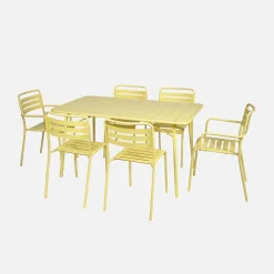Conjunto de jardim com mesa bistrô dobrável em aço com 6 cadeiras, 140cm