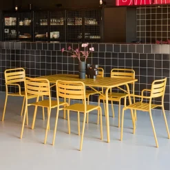 Conjunto de jardim com mesa bistrô dobrável em aço com 6 cadeiras, 140cm