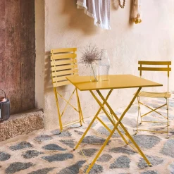 Conjunto de jardim com mesa bistrô dobrável em aço com 2 cadeiras, 70cm