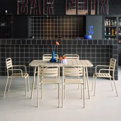 Conjunto de jardim com mesa bistrô dobrável em aço com 6 cadeiras, 140cm