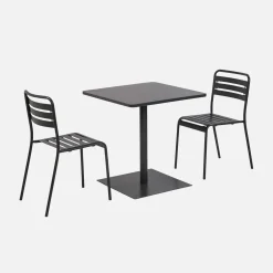 Conjunto de jardim com mesa bistrô quadrada de aço com 2 cadeiras